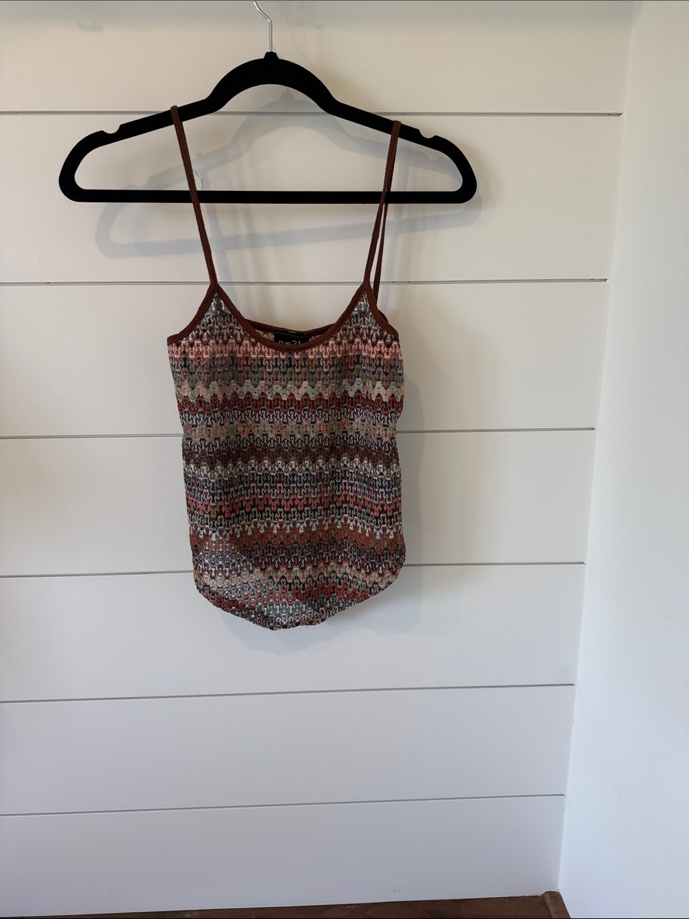 Rue21 Multicolor Patterned Spaghetti Strap Camisole with Brown Trim